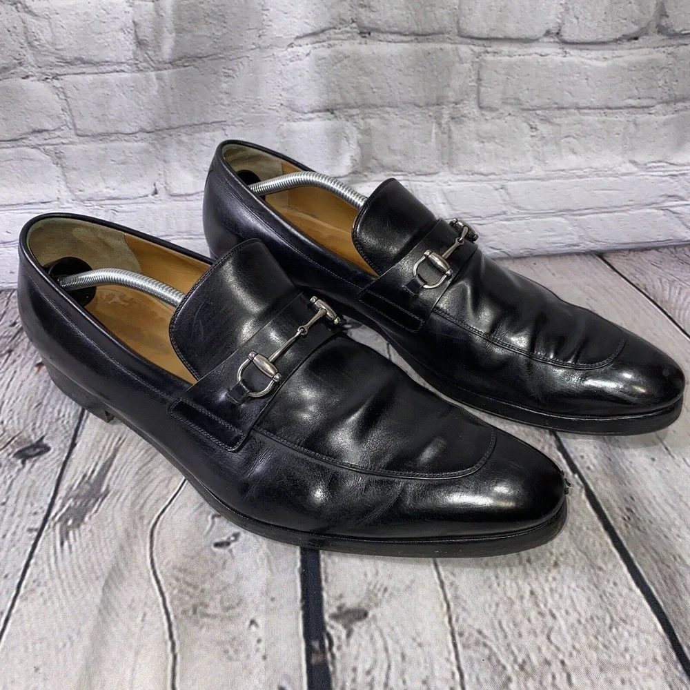 Gucci Horse Bit Men's 12.5 Vintage Black Made in Italy Leather Loafers 353016